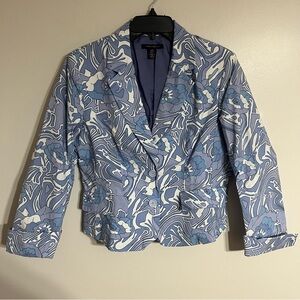 Womens Kenneth Cole Blue Floral Blazer Jacket Coat Size 12 Button Pockets